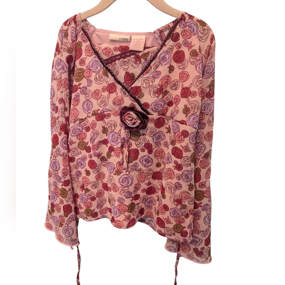 Vintage Mary Kate and Ashley 2 piece pink floral shirt and skirt set